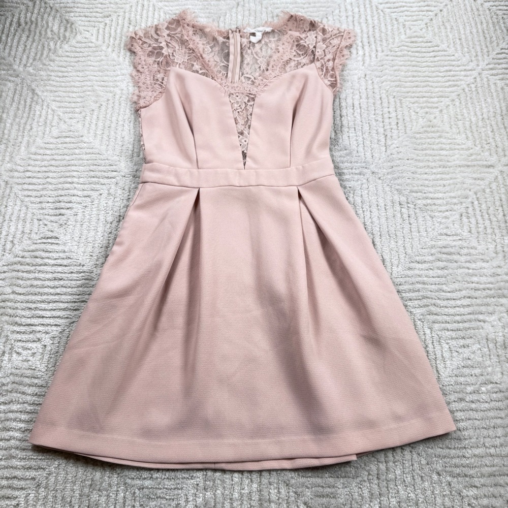 BCBGeneration Mini Dress Women 6 Pink Pleated Balletcore Cocktail Lace Night Out